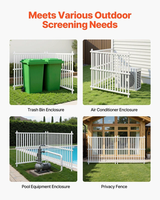 Alt view image 6 of 8 - VEVOR 2 Panels Outdoor Privacy Screen, 48 x 48 in Air Conditioner Fence with 19.7 in Ground Stakes, Pool Equipment Enclosure, Strip Vinyl Privacy Fence, Ideal for Trash Can and A/C Units, White