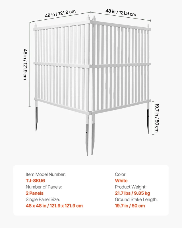 Alt view image 7 of 8 - VEVOR 2 Panels Outdoor Privacy Screen, 48 x 48 in Air Conditioner Fence with 19.7 in Ground Stakes, Pool Equipment Enclosure, Strip Vinyl Privacy Fence, Ideal for Trash Can and A/C Units, White