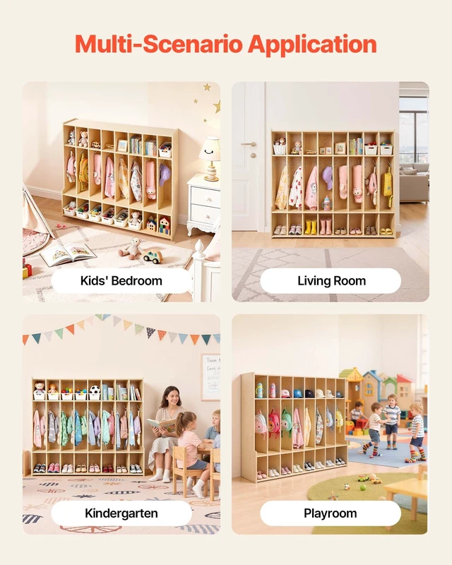 Alt view image 6 of 8 - VEVOR 8-Section Kids Coat Locker, Wooden Toddler Cubby Storage Organizer with 16 Hooks & Anti-Tip Kit, Modern Kid Coat Cubbies with 16 Small Open Storage Boxes for Home, Kindergarten, Daycare, Natural