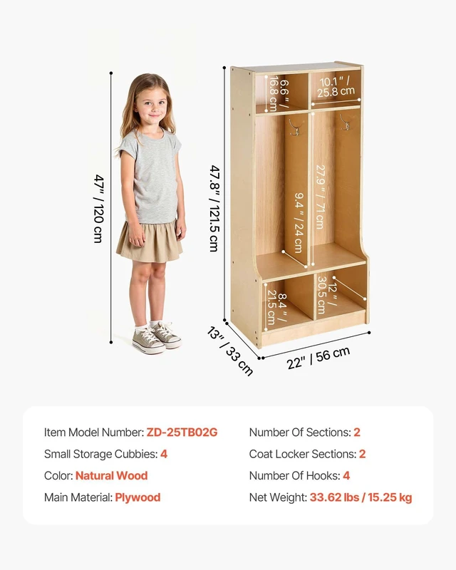 Alt view image 7 of 8 - VEVOR 2-Section Kids Coat Locker, Wooden Toddler Cubby Storage Organizer with 4 Hooks & Anti-Tip Kit, Modern Kid Coat Cubbies with 4 Small Open Storage Boxes for Home, Kindergarten, Daycare, Natural