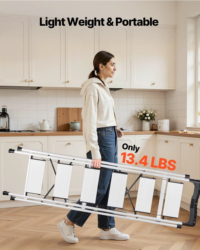 Alt view image 6 of 8 - VEVOR 6 Step Ladder, Folding Step Stool with Wide Anti-Slip Pedal and Comfort Handgrip, 330 lbs Capacity Portable Aluminum Stepladder, Multi-Use for Kitchen, Warehouse, Household and Office, Silver