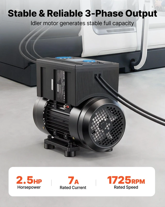 Alt view image 2 of 8 - VEVOR Single Phase to 3-Phase Rotary Converter, 2.5HP 7A 208-240V Input/Output Rotary Phase Converter - Expandable to Higher Horsepower for Heavy-Load Equipment