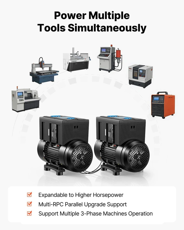 Alt view image 5 of 8 - VEVOR Single Phase to 3-Phase Rotary Converter, 2.5HP 7A 208-240V Input/Output Rotary Phase Converter - Expandable to Higher Horsepower for Heavy-Load Equipment