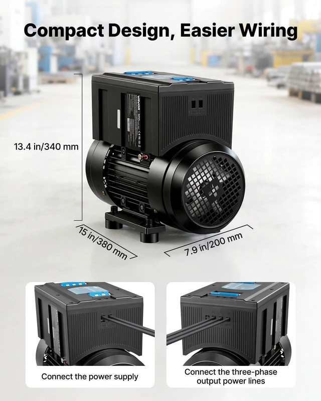 Alt view image 4 of 8 - VEVOR Single Phase to 3-Phase Rotary Converter, 2.5HP 7A 208-240V Input/Output Rotary Phase Converter - Expandable to Higher Horsepower for Heavy-Load Equipment