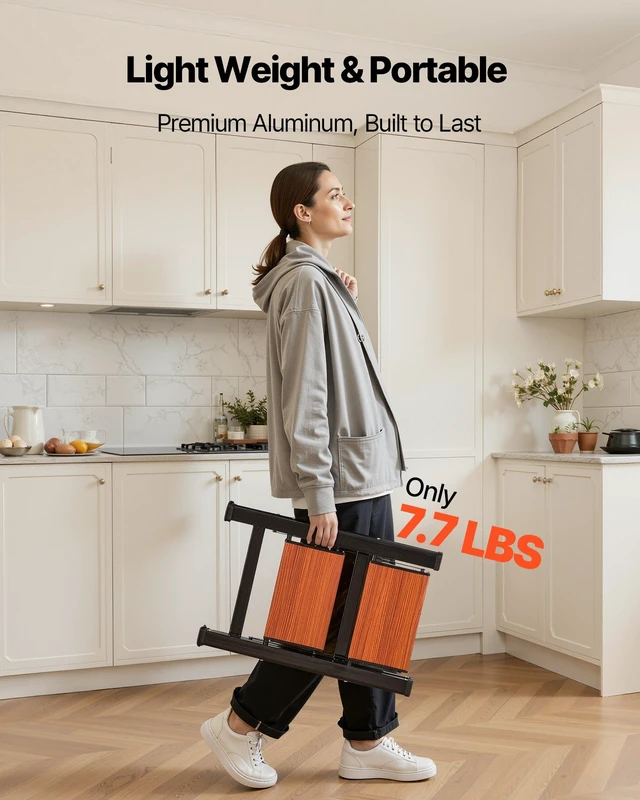 Alt view image 6 of 8 - VEVOR 2 Step Ladder, Folding Step Stool with Wide Anti-Slip Pedal and Comfort Handgrip, Lightweight 330 lbs Capacity Portable Aluminum Plant Support, Multi-Use for Adults, Home Repairing, Cleaning