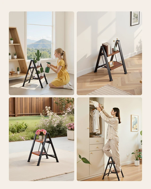 Alt view image 7 of 8 - VEVOR 2 Step Ladder, Folding Step Stool with Wide Anti-Slip Pedal and Comfort Handgrip, Lightweight 330 lbs Capacity Portable Aluminum Plant Support, Multi-Use for Adults, Home Repairing, Cleaning