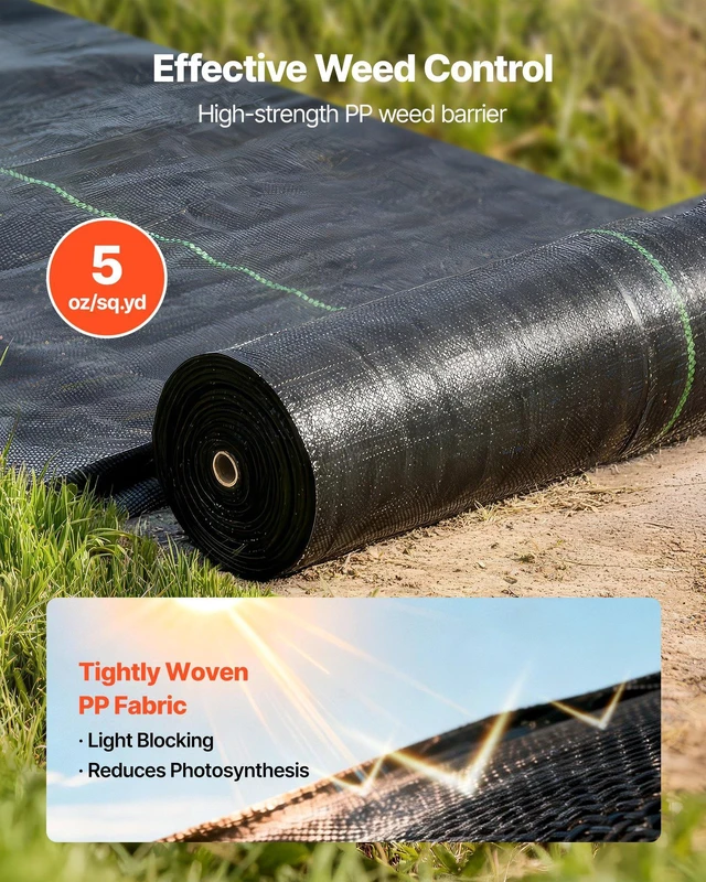 Alt view image 2 of 8 - VEVOR Weed Barrier Fabric Heavy Duty, 3x100FT 5oz Landscape Fabric, Woven Weed Blocker Fabrics, Garden Fabrics Weeds Barrier, Weeds Control Ground Cover, Geotextile Webbing, Gardening Mat, Black