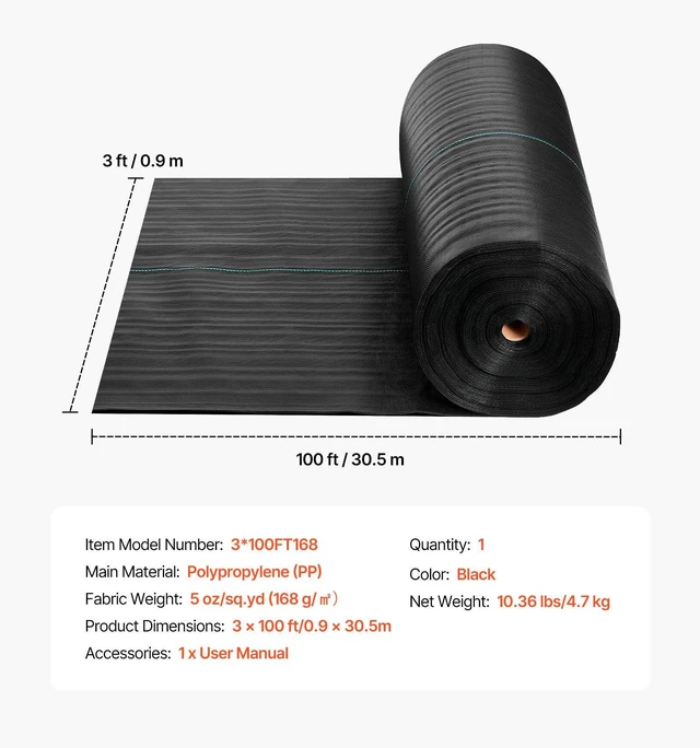 Alt view image 7 of 8 - VEVOR Weed Barrier Fabric Heavy Duty, 3x100FT 5oz Landscape Fabric, Woven Weed Blocker Fabrics, Garden Fabrics Weeds Barrier, Weeds Control Ground Cover, Geotextile Webbing, Gardening Mat, Black