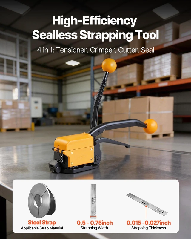 Alt view image 2 of 8 - VEVOR Banding Strapping Kit, Heavy Duty A3 Steel Banding Sealer Tool with Adjustable Width, Manual Metal Pallet Packaging Strapping Kit for Warehouse, Transportation, Industrial Bundling, Home Use