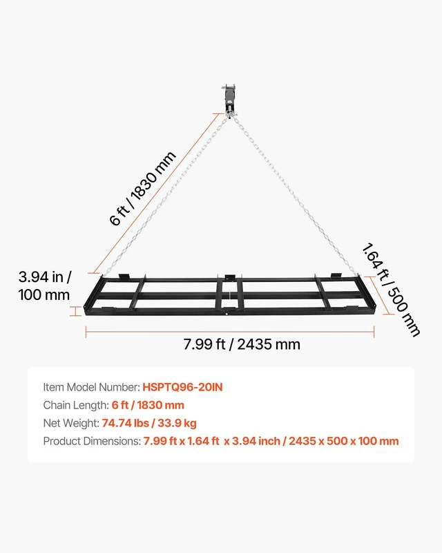 Alt view image 7 of 8 - VEVOR Drag Harrow, 96 x 20 in, Tow-Behind Driveway Grader with Adjustable Width & 50lbs Load Capacity, Heavy Duty Lawn Leveling Rake, Galvanized Steel Gravel Driveway Drag, Fits ATVs UTVs Tractors