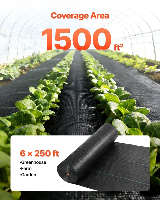 Alt view image 3 of 8 - VEVOR Weed Barrier Fabric Heavy Duty, 6x250FT 5oz Landscape Fabric, Woven Weed Blocker Fabrics, Garden Fabrics Weeds Barrier, Weeds Control Ground Cover, Geotextile Webbing, Gardening Mat, Black