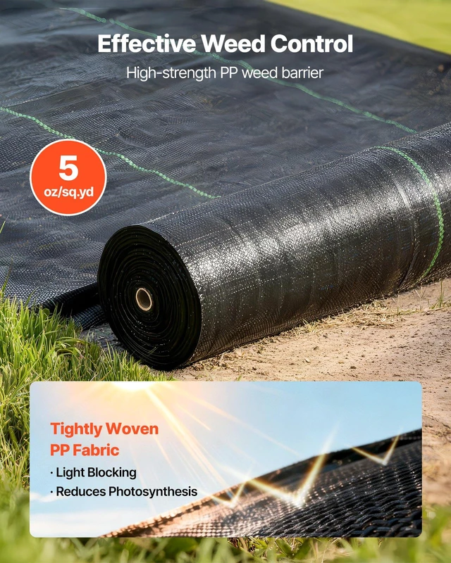 Alt view image 2 of 8 - VEVOR Weed Barrier Fabric Heavy Duty, 6x250FT 5oz Landscape Fabric, Woven Weed Blocker Fabrics, Garden Fabrics Weeds Barrier, Weeds Control Ground Cover, Geotextile Webbing, Gardening Mat, Black