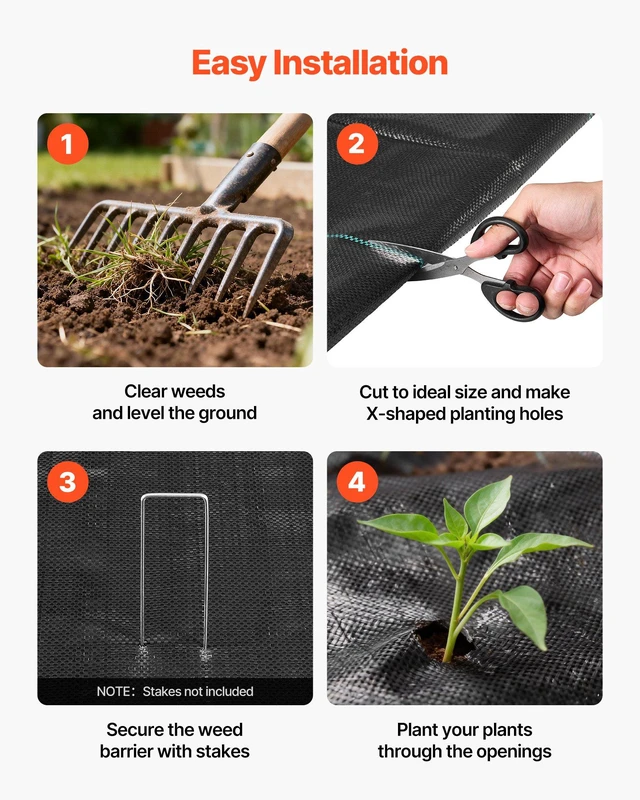 Alt view image 6 of 8 - VEVOR Weed Barrier Fabric Heavy Duty, 6x250FT 5oz Landscape Fabric, Woven Weed Blocker Fabrics, Garden Fabrics Weeds Barrier, Weeds Control Ground Cover, Geotextile Webbing, Gardening Mat, Black