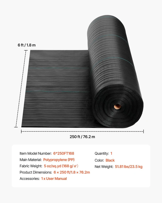 Alt view image 7 of 8 - VEVOR Weed Barrier Fabric Heavy Duty, 6x250FT 5oz Landscape Fabric, Woven Weed Blocker Fabrics, Garden Fabrics Weeds Barrier, Weeds Control Ground Cover, Geotextile Webbing, Gardening Mat, Black