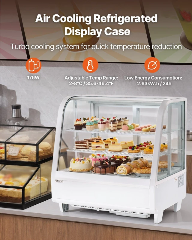 Alt view image 2 of 8 - VEVOR Refrigerated Display Case, 3.5 Cu.Ft./100L Countertop Pastry Display Case, 2-Tier Commercial Cake Refrigerator with LED Lighting, TURBO Cooling, Frost-Free Air-Cooling, for Bakery, Dessert Shop