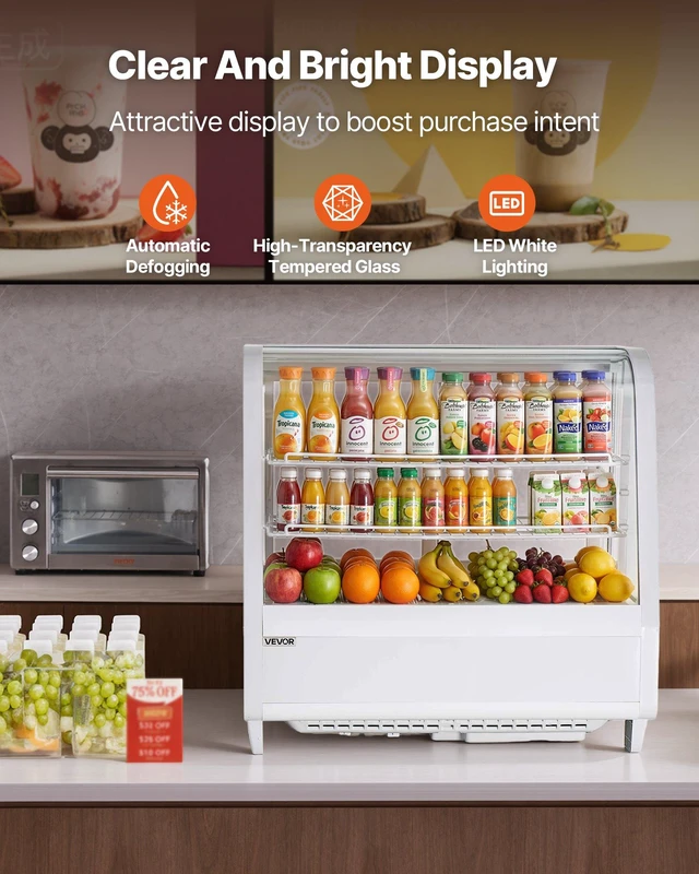 Alt view image 3 of 8 - VEVOR Refrigerated Display Case, 3.5 Cu.Ft./100L Countertop Pastry Display Case, 2-Tier Commercial Cake Refrigerator with LED Lighting, TURBO Cooling, Frost-Free Air-Cooling, for Bakery, Dessert Shop