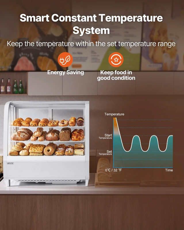 Alt view image 4 of 8 - VEVOR Refrigerated Display Case, 3.5 Cu.Ft./100L Countertop Pastry Display Case, 2-Tier Commercial Cake Refrigerator with LED Lighting, TURBO Cooling, Frost-Free Air-Cooling, for Bakery, Dessert Shop