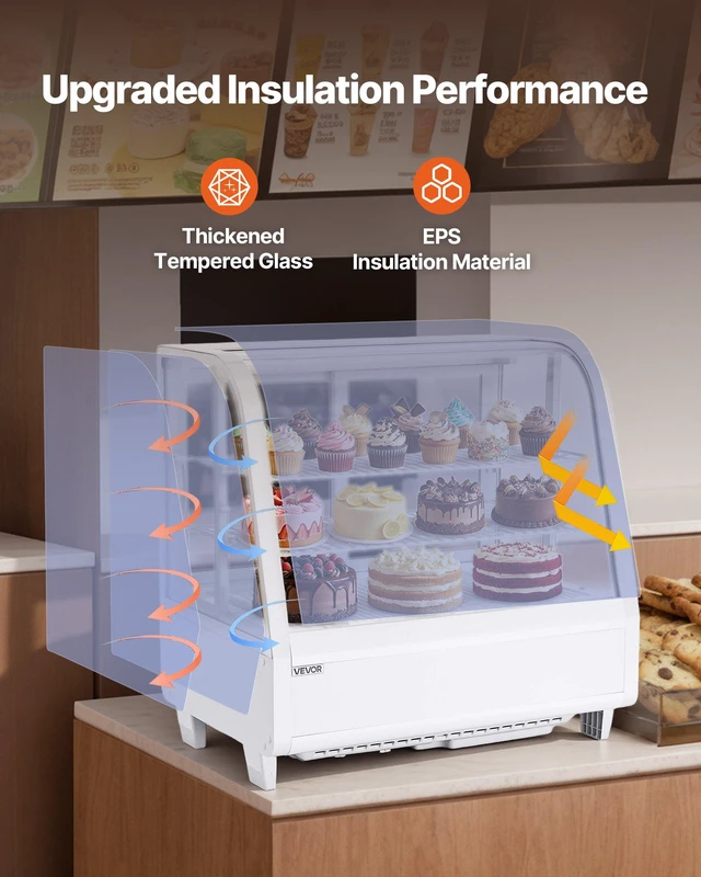 Alt view image 6 of 8 - VEVOR Refrigerated Display Case, 3.5 Cu.Ft./100L Countertop Pastry Display Case, 2-Tier Commercial Cake Refrigerator with LED Lighting, TURBO Cooling, Frost-Free Air-Cooling, for Bakery, Dessert Shop