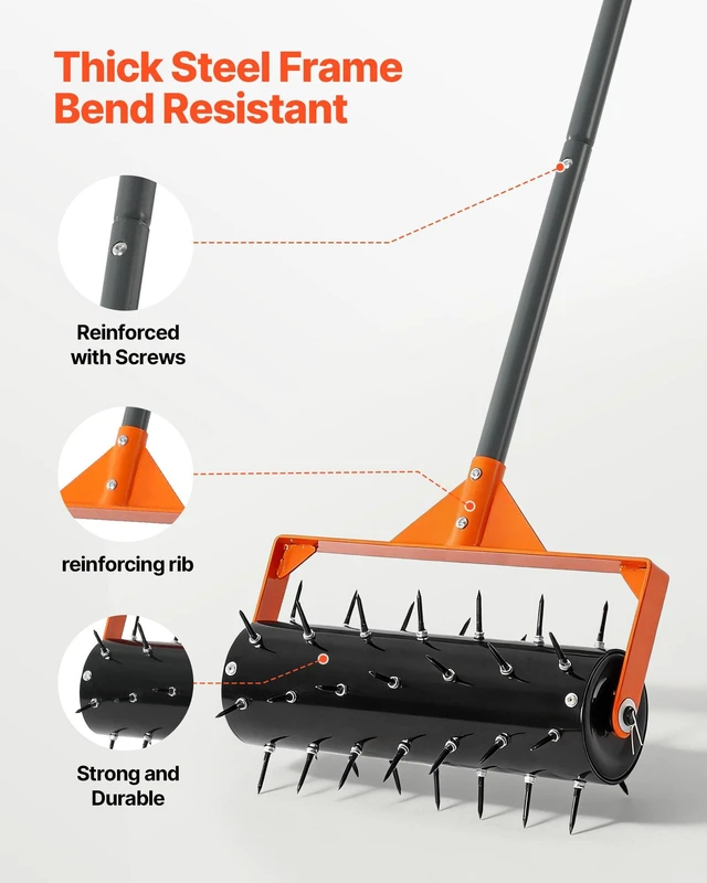 Alt view image 3 of 8 - VEVOR Rolling Lawn Aerator, 15 in Manual Push Aerator Roller with 42 Spikes & 60 in Long Handle, Fillable Drum for Added Weight, Heavy-Duty Lawn Soil Penetrator for Garden Yard Compacted Soils
