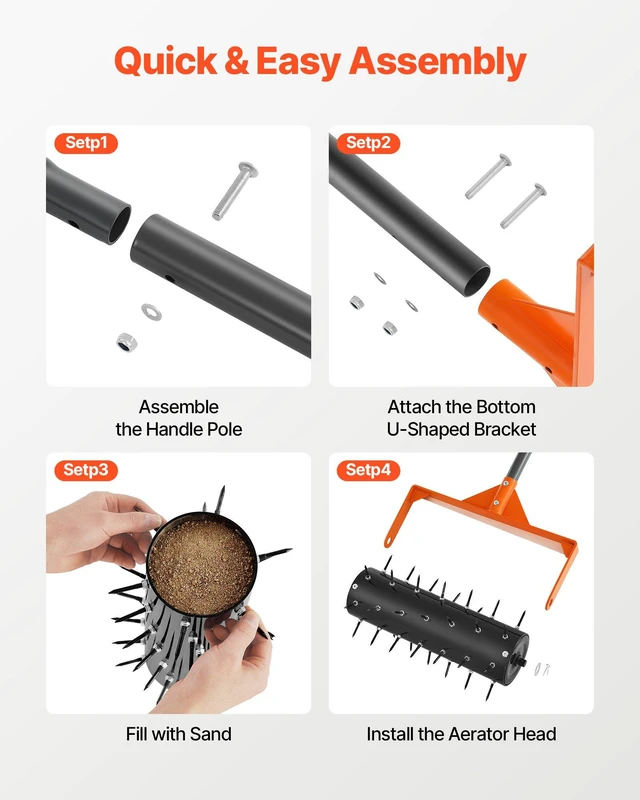 Alt view image 5 of 8 - VEVOR Rolling Lawn Aerator, 15 in Manual Push Aerator Roller with 42 Spikes & 60 in Long Handle, Fillable Drum for Added Weight, Heavy-Duty Lawn Soil Penetrator for Garden Yard Compacted Soils