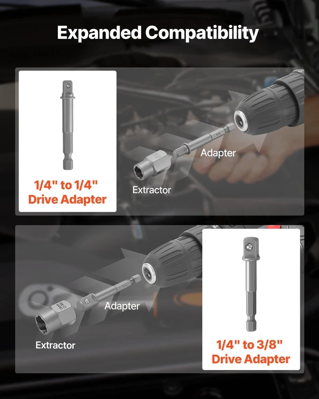 Alt view image 5 of 8 - VEVOR Screw Extractor Set with Drill Bits, 54 Pieces, Easy Out Nut Bolt Extractors and Drill Bits, with Adapters, Solid Storage Case, Cr-Mo Steel for Removing Rounded, Broken, or Stripped Fasteners