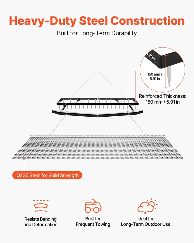 Alt view image 3 of 8 - VEVOR Drag Harrow, 6 ft Tow-Behind Driveway Grader with Chain Harrow, Adjustable Width & 80lbs Load Capacity, Heavy Duty Lawn Leveling Rake, Fits ATVs UTVs Tractors, for Gravel Driveway Field