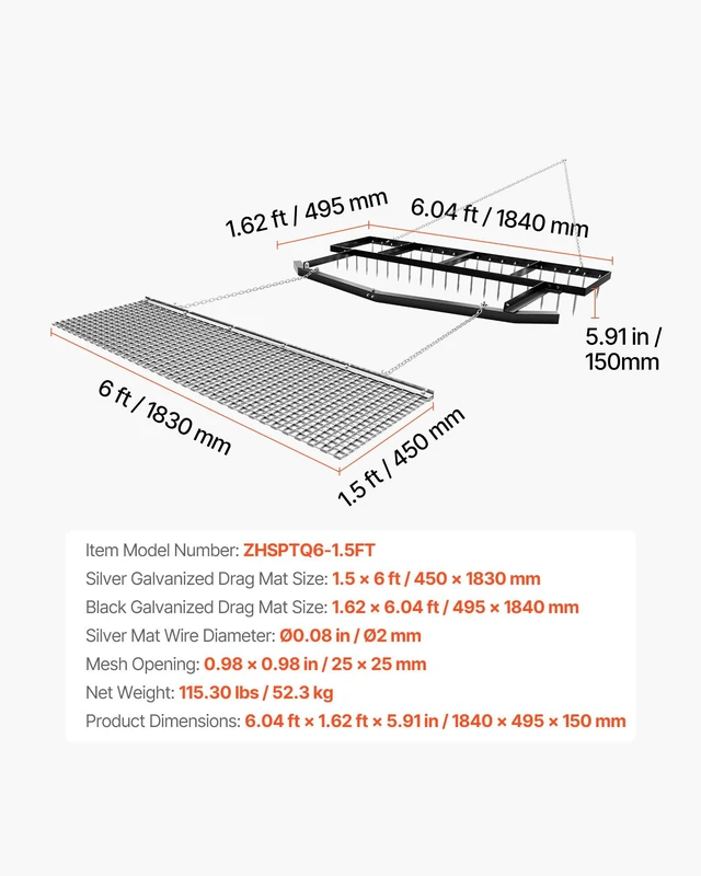 Alt view image 7 of 8 - VEVOR Drag Harrow, 6 ft Tow-Behind Driveway Grader with Chain Harrow, Adjustable Width & 80lbs Load Capacity, Heavy Duty Lawn Leveling Rake, Fits ATVs UTVs Tractors, for Gravel Driveway Field