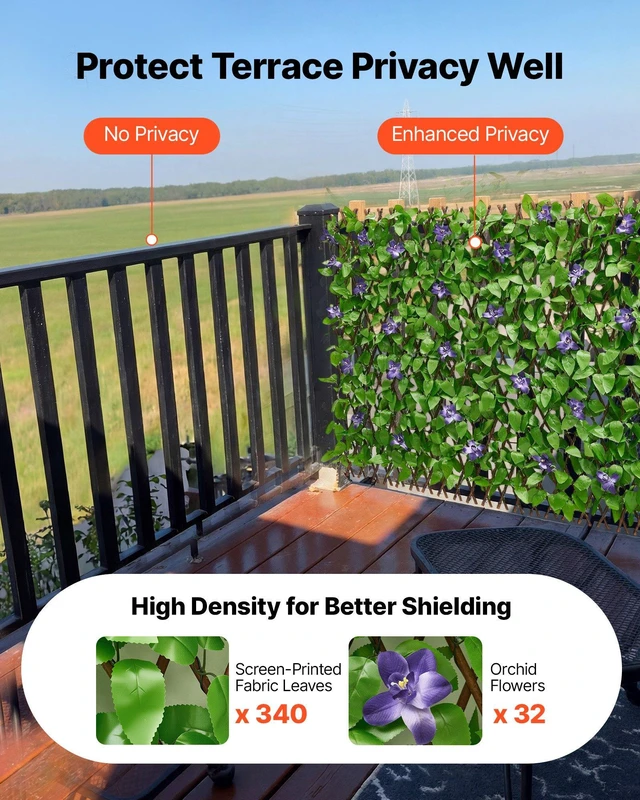 Main image of VEVOR Expandable Fence Privacy Screen, 25.5 x 122 in Expand Artificial Plant Wall, Realistic Artificial Ivy Panel with 50 Zip Ties, Decorative Faux Greenery Backdrop Hedges for Balcony Patio Outdoor
