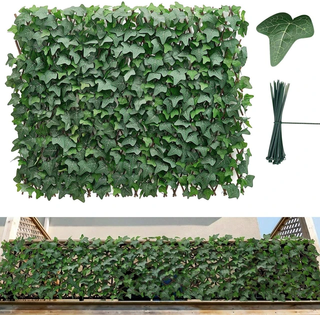 Main image of VEVOR Expandable Fence Privacy Screen, 25 x 126 in Expand Artificial Plant Wall, Realistic Artificial Ivy Panel with 50 Zip Ties, Decorative Faux Greenery Backdrop Hedges for Balcony Patio Outdoor