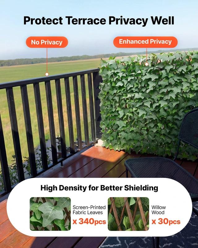 Alt view image 2 of 8 - VEVOR Expandable Fence Privacy Screen, 25 x 126 in Expand Artificial Plant Wall, Realistic Artificial Ivy Panel with 50 Zip Ties, Decorative Faux Greenery Backdrop Hedges for Balcony Patio Outdoor