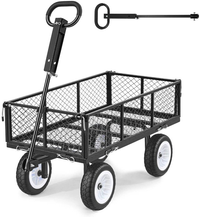 Main image of VEVOR Garden Cart, 900 LBS, Heavy Duty Steel Yard and Garden Utility Wagon with 10-Inch Tires, Outdoor Gardening Stool with Adjustable Handle, Detachable Side Panels, Attach to ATV or Tractor, Black