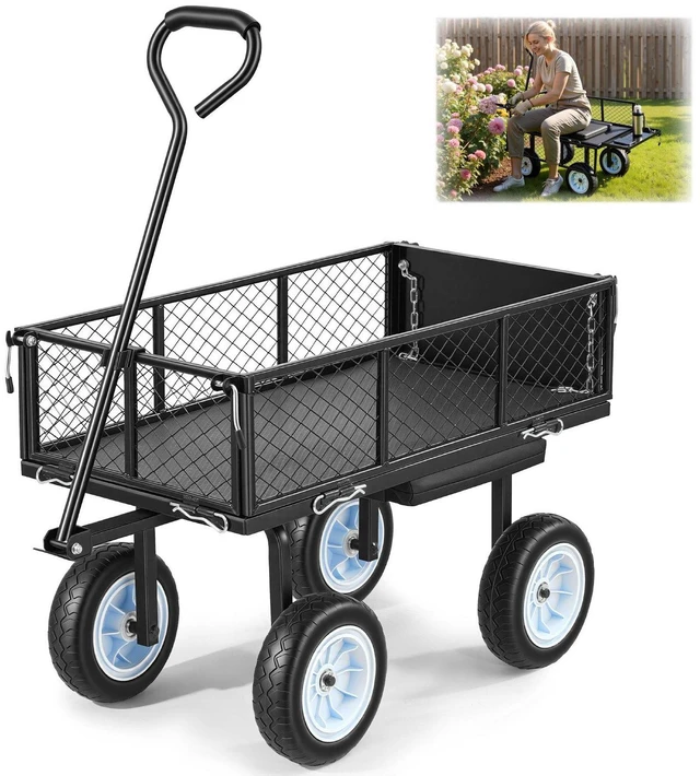 Main image of VEVOR Garden Cart with Seat, 500 LBS, Rolling Steel Garden Work Seat with Wheels, Heavy Duty Gardening Stool, with Tool Tray & Adjustable Handle, Outdoor Yard Wagon, for Lawn, Patio, Backyard, Black