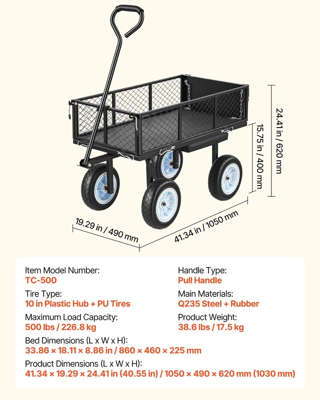 Alt view image 7 of 8 - VEVOR Garden Cart with Seat, 500 LBS, Rolling Steel Garden Work Seat with Wheels, Heavy Duty Gardening Stool, with Tool Tray & Adjustable Handle, Outdoor Yard Wagon, for Lawn, Patio, Backyard, Black