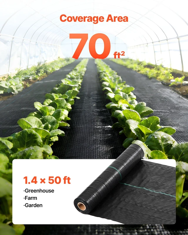 Alt view image 3 of 8 - VEVOR Weed Barrier Fabric Heavy Duty, 1.4x50FT 3.2oz Landscape Fabric, Woven Weed Blocker Fabrics, Garden Fabrics Weeds Barrier, Weeds Control Ground Cover, Geotextile Webbing, Gardening Mat, Black