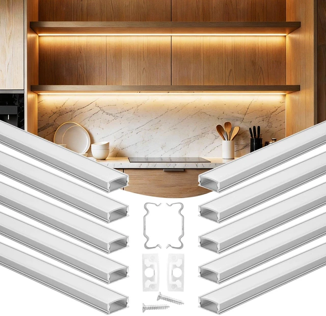 Main image of VEVOR 10-Pack 3.3 ft/1M U Shape LED Aluminum Channel, with Milky Cover, End Caps and Mounting Clips, Aluminum Profile for LED Strip Light Installations, Easy Installation, for Under Cabinet Counter