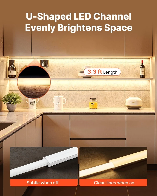 Alt view image 2 of 8 - VEVOR 10-Pack 3.3 ft/1M U Shape LED Aluminum Channel, with Milky Cover, End Caps and Mounting Clips, Aluminum Profile for LED Strip Light Installations, Easy Installation, for Under Cabinet Counter