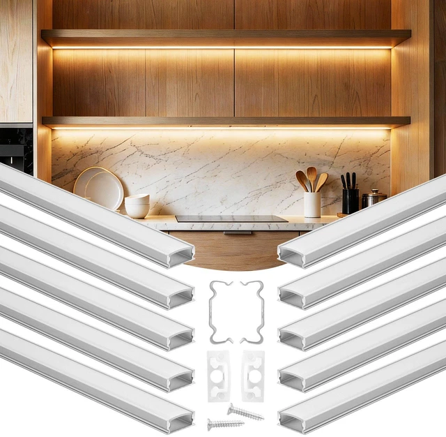 Main image of VEVOR 10-Pack 6.6 ft/2M U Shape LED Aluminum Channel, with Milky Cover, End Caps and Mounting Clips, Aluminum Profile for LED Strip Light Installations, Easy Installation, for Under Cabinet Counter