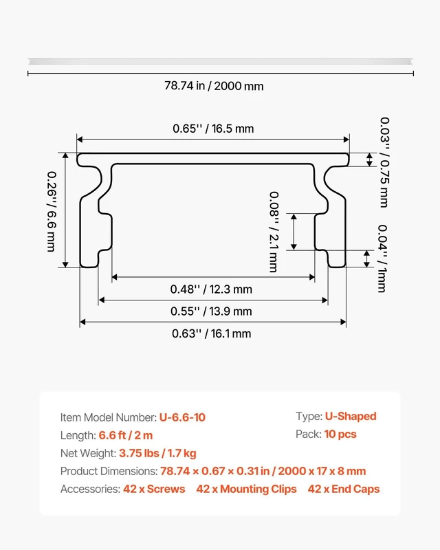 Alt view image 7 of 8 - VEVOR 10-Pack 6.6 ft/2M U Shape LED Aluminum Channel, with Milky Cover, End Caps and Mounting Clips, Aluminum Profile for LED Strip Light Installations, Easy Installation, for Under Cabinet Counter
