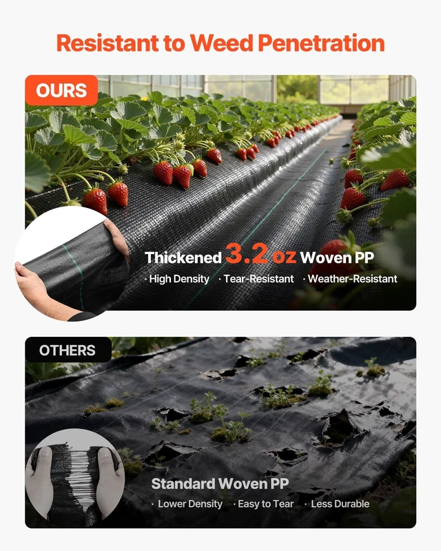 Alt view image 4 of 8 - VEVOR Weed Barrier Fabric Heavy Duty, 1.3x100FT 3.2oz Landscape Fabric, Woven Weed Blocker Fabrics, Garden Fabrics Weeds Barrier, Weeds Control Ground Cover, Geotextile Webbing, Gardening Mat, Black