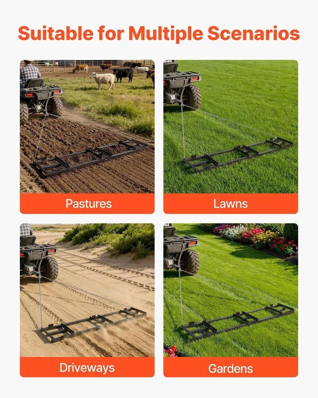 Alt view image 6 of 8 - VEVOR Drag Harrow, 96 x 20 in, Tow-Behind Driveway Grader with Adjustable Width & 50lbs Load Capacity, Heavy Duty Lawn Leveling Rake, Galvanized Steel Gravel Driveway Drag, Fits ATVs UTVs Tractors