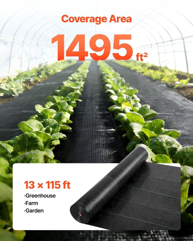 Alt view image 3 of 8 - VEVOR Weed Barrier Fabric Heavy Duty, 13x115FT 3.5oz Landscape Fabric, Woven Weed Blocker Fabrics, Garden Fabrics Weeds Barrier, Weeds Control Ground Cover, Geotextile Webbing, Gardening Mat, Black