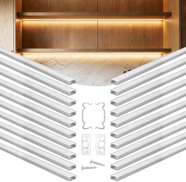 Main image of VEVOR 20-Pack 6.6 ft/2M U Shape LED Aluminum Channel, with Milky Cover, End Caps and Mounting Clips, Aluminum Profile for LED Strip Light Installations, Easy Installation, for Under Cabinet Counter