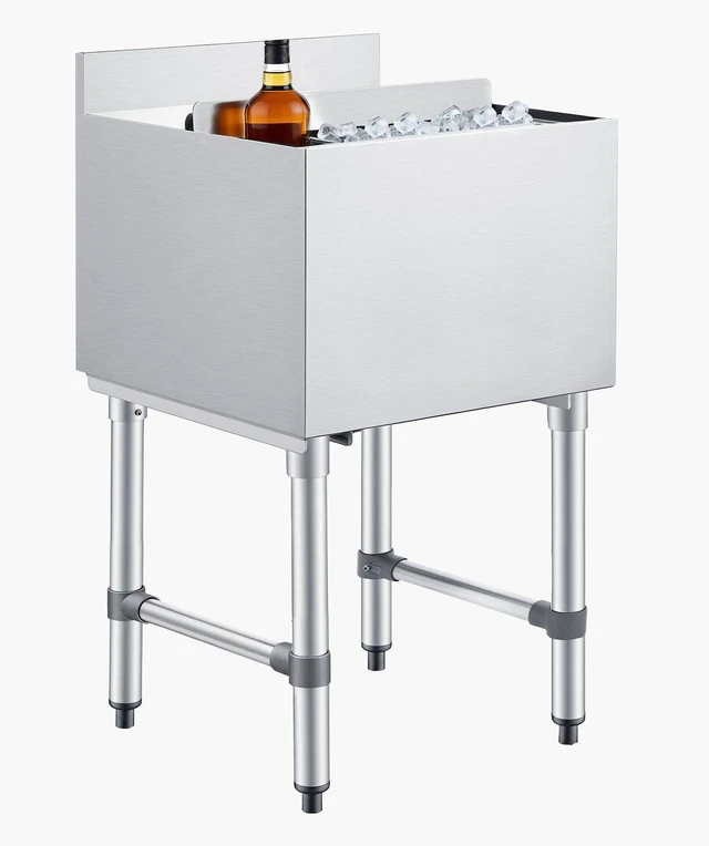 Main image of VEVOR Commercial Ice Bin, 49.4 Qt Max Capacity, 18 x 18 x 33 Inch Stainless Steel Ice Chest with Sliding Lid and Bottle Holders, Cooler Cart Cocktail Unit for Bar Restaurant Pub, NSF Certified