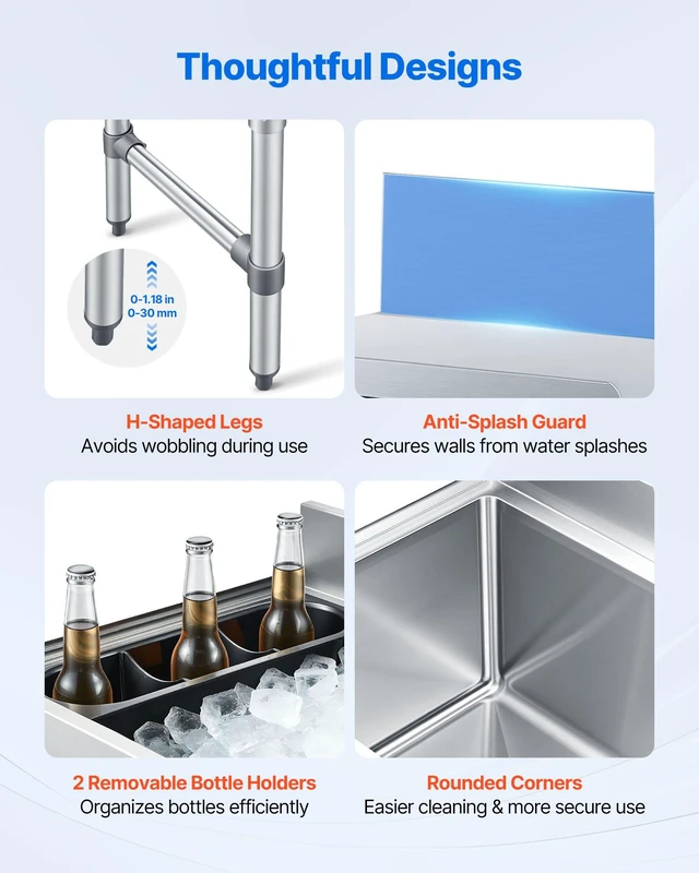 Alt view image 5 of 8 - VEVOR Commercial Ice Bin, 29.6 Qt Max Capacity, 12 x 19 x 33 Inch Stainless Steel Ice Chest with Sliding Lid and Bottle Holders, Cooler Cart Cocktail Unit for Bar Restaurant Pub, NSF Certified