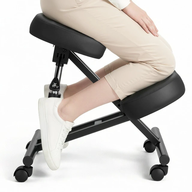 Main image of VEVOR Ergonomic Kneeling Chair with Wheels, Mobile X-Shaped Posture Knee Chair with Adjustable Height & Thick Foam Cushions, Natural Relief for Neck or Back Pain for Home, Office or Meditation, Black