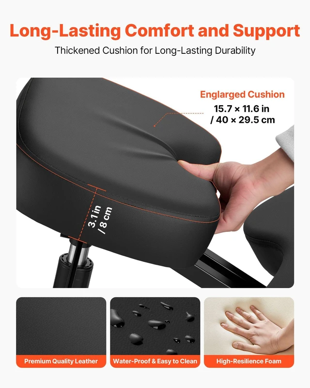 Alt view image 5 of 8 - VEVOR Ergonomic Kneeling Chair with Wheels, Mobile X-Shaped Posture Knee Chair with Adjustable Height & Thick Foam Cushions, Natural Relief for Neck or Back Pain for Home, Office or Meditation, Black