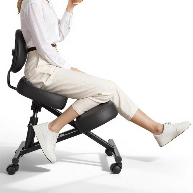Main image of VEVOR Ergonomic Kneeling Chair with Backrest & Wheels, Mobile X-Shaped Posture Knee Chair with Adjustable Height & Thick Foam Cushions, Relief for Neck or Back Pain for Home, Office, Meditation, Black