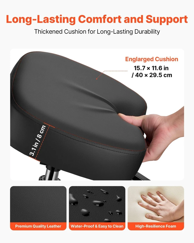 Alt view image 5 of 8 - VEVOR Ergonomic Kneeling Chair with Backrest & Wheels, Mobile X-Shaped Posture Knee Chair with Adjustable Height & Thick Foam Cushions, Relief for Neck or Back Pain for Home, Office, Meditation, Black