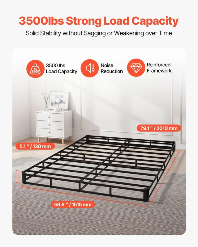 Alt view image 2 of 8 - VEVOR Box Spring, Queen Size Bed Frame with Washable Fabric Cloth, Heavy Duty Metal Frame for Queen Bed, 5.1 in Mattress Foundation, 3500 lbs Max Weight Capacity, Easy Assembly, 79.1 x 59.6 x 5.1 in