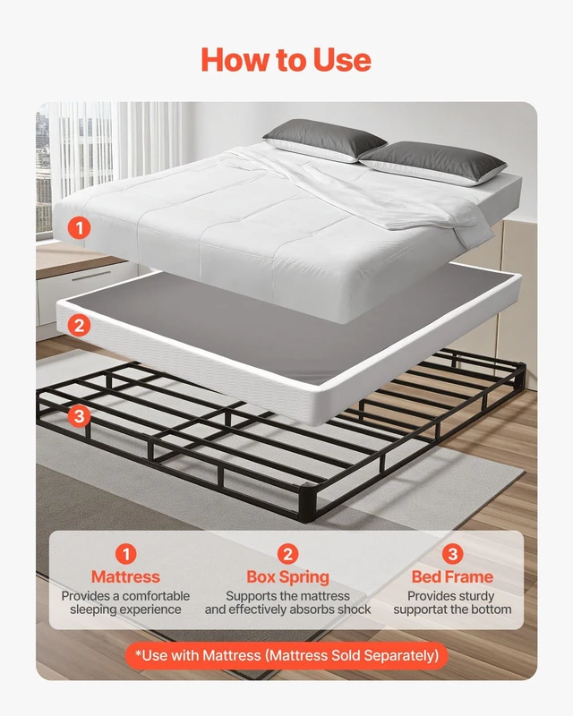 Alt view image 3 of 8 - VEVOR Box Spring, Queen Size Bed Frame with Washable Fabric Cloth, Heavy Duty Metal Frame for Queen Bed, 5.1 in Mattress Foundation, 3500 lbs Max Weight Capacity, Easy Assembly, 79.1 x 59.6 x 5.1 in